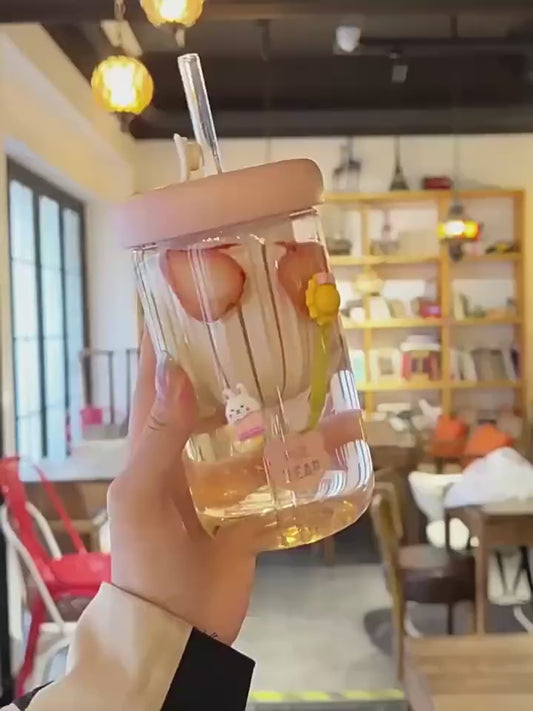 Glass Tumbler with Fruit Infuser Lid and Straw